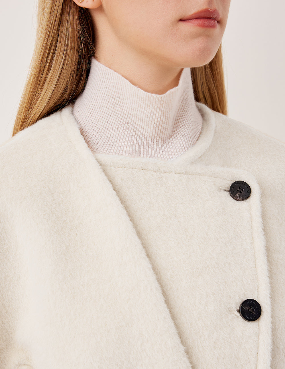 MARYLING Round Neck Asymmetrical Button Alpaca Wool Coat