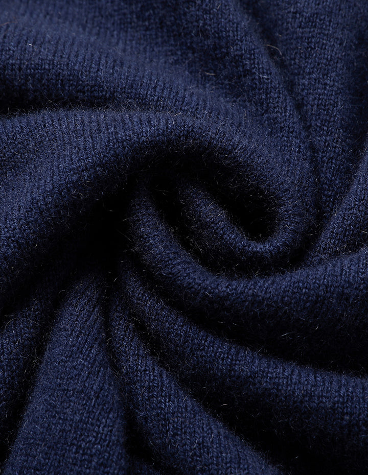 MARYLING Round-Neck Contrast Long-Sleeve Cropped Cashmere Knitted Sweater