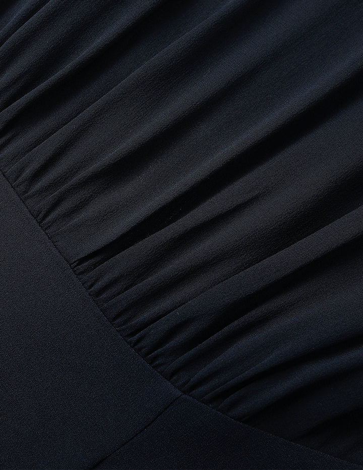 MARYLING Spliced Transparent Georgette Half-Sleeve Midi Shirt Dress