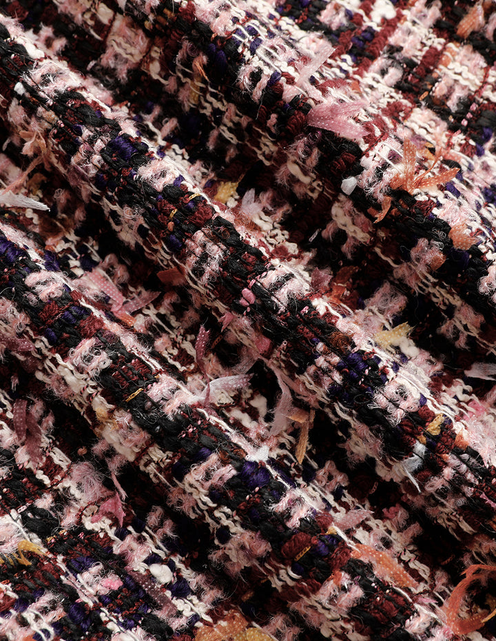 MARYLING Pink & Black Plaid H-Shaped Cropped Tweed Jacket