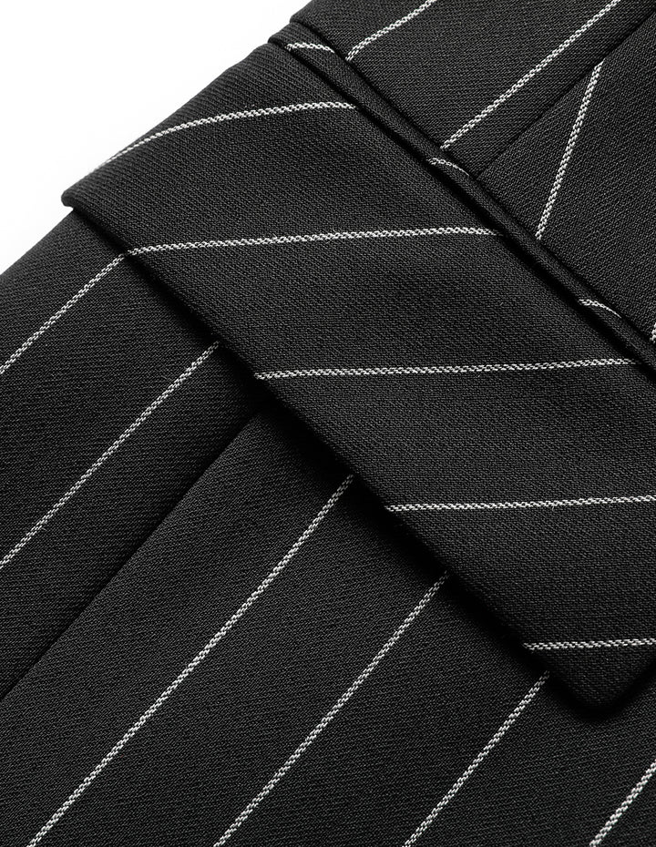 MARYLING Striped Lapel Collar Double-Breasted Blazer