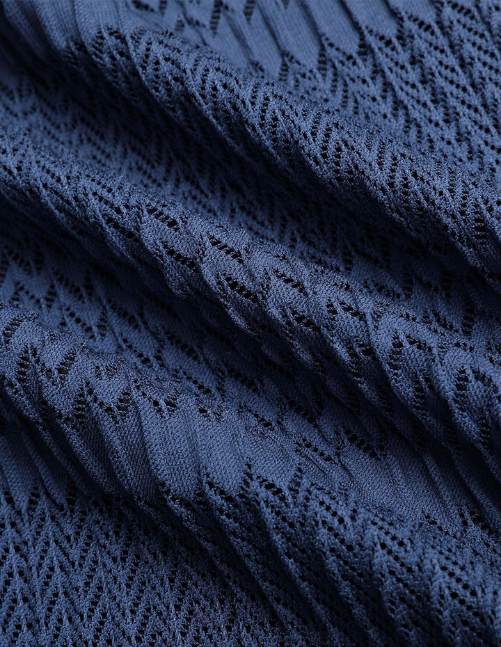 MARYLING Dark Blue Pleated Striped Lace Fishtail Skirt