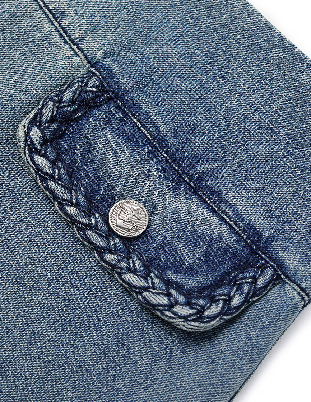 MARYLING High-Waist Front-Pockets Wash Denim Blue Skirt