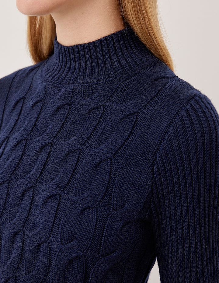 MARYLING Cable Knit Ribbed A-Line Hem Sweater