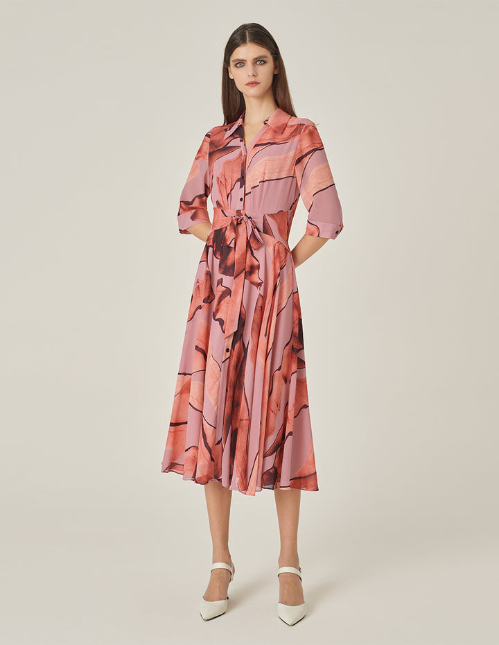 MARYLING 3/4 Sleeve Swing Print Shirt Dress