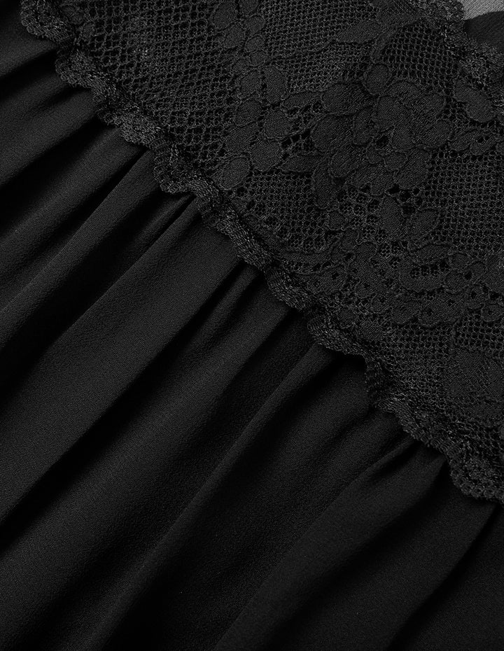 MARYLING Black Lace Paneled Silk Georgette Top