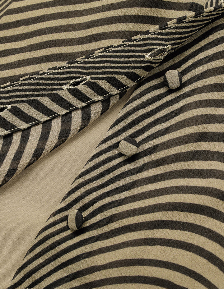 MARYLING Black Striped Collared Tie-Front Blouse