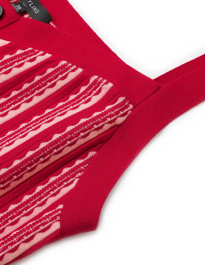 MARYLING Colour Block Strappy Knitted Red Slip Dress