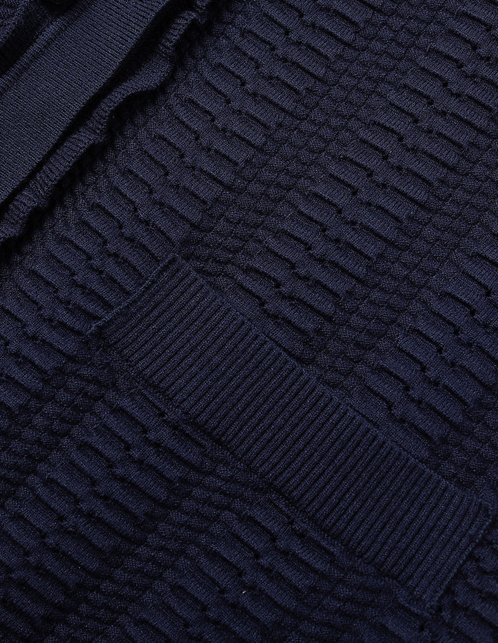 MARYLING Round-Neck Ruffle Short-Sleeve Textured Knit Cardigan