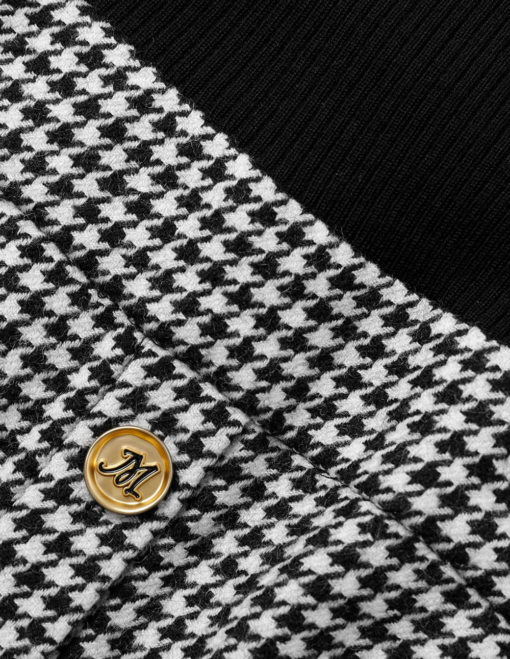 MARYLING Houndstooth Patchwork Knitted Top With Belt