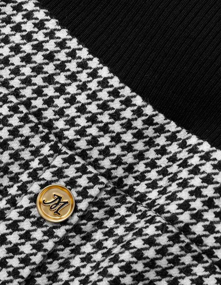 MARYLING Houndstooth Patchwork Knitted Top With Belt