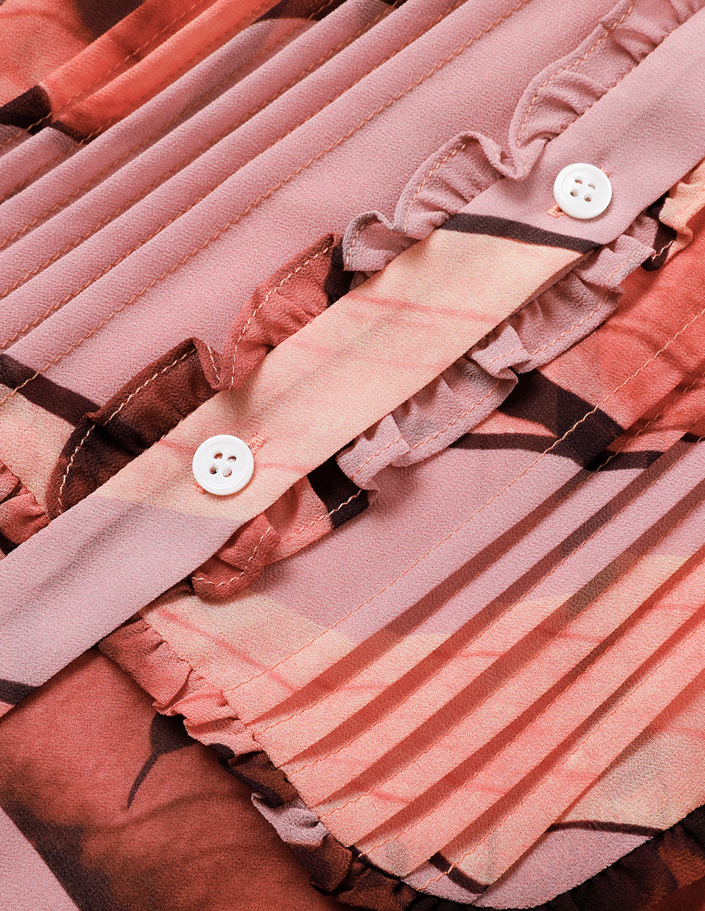 MARYLING Stand Collar Long-sleeve Printed Pink Blouse