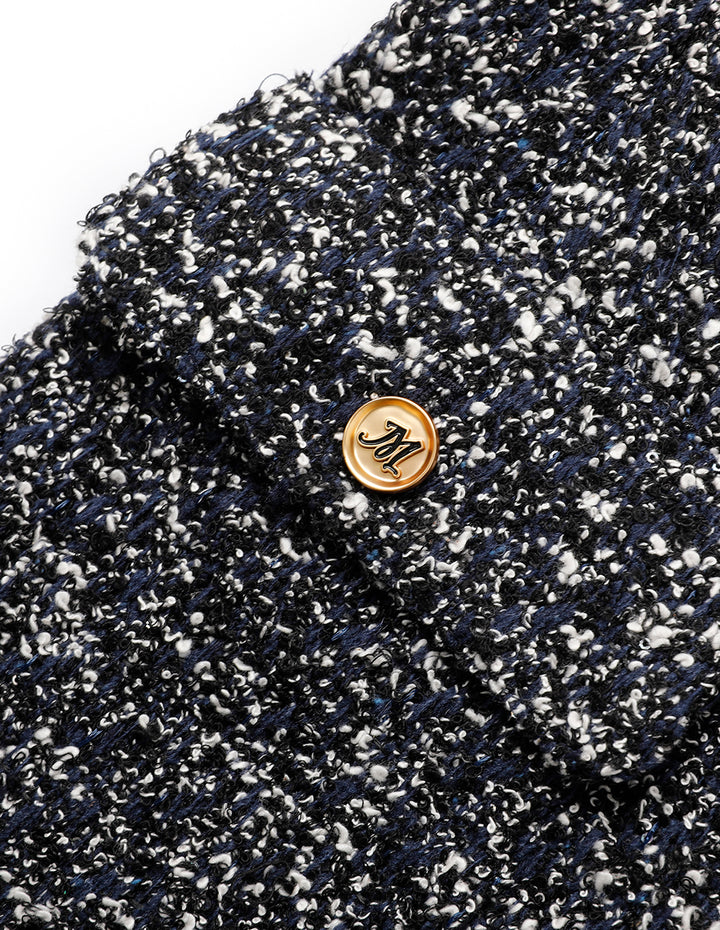 MARYLING Lapel Long-Sleeve Tweed Double-Breasted Blazer