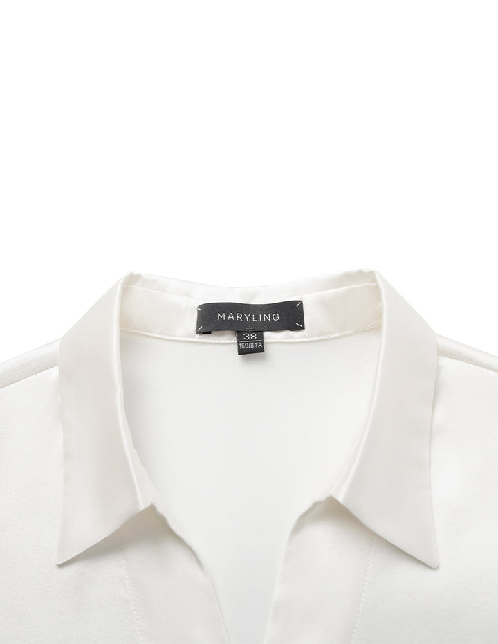 MARYLING Cream V-Neck Silk Long-sleeve Blouse