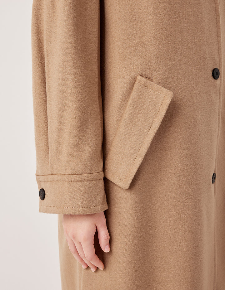 MARYLING Notched Collar Mid-Length Camel Hair Silk Blend Coat