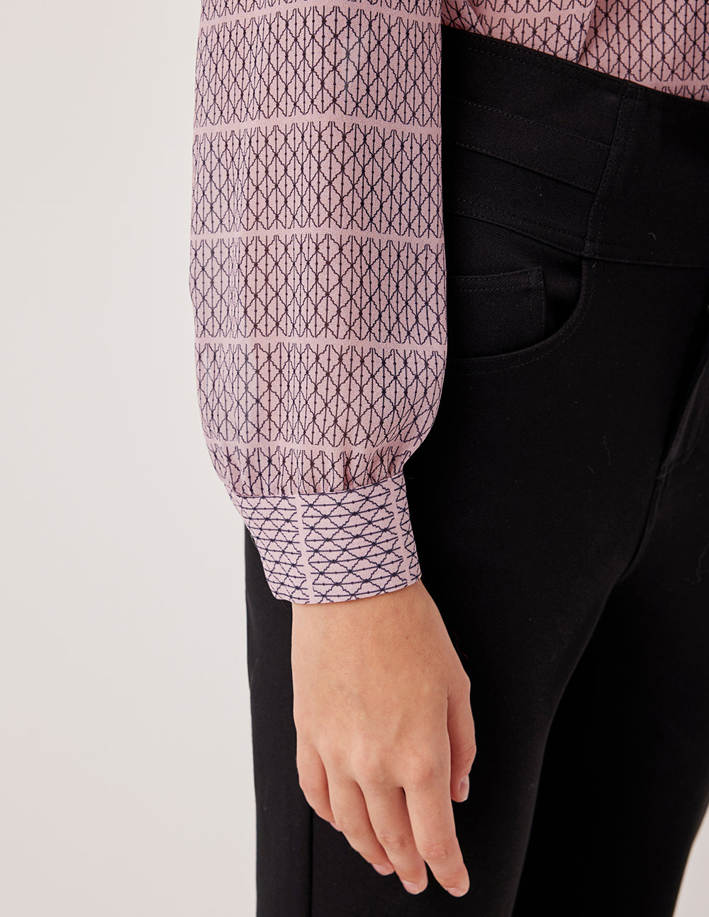 MARYLING Lapel Bow-Tie Long Sleeve Plaid Sheer Blouse