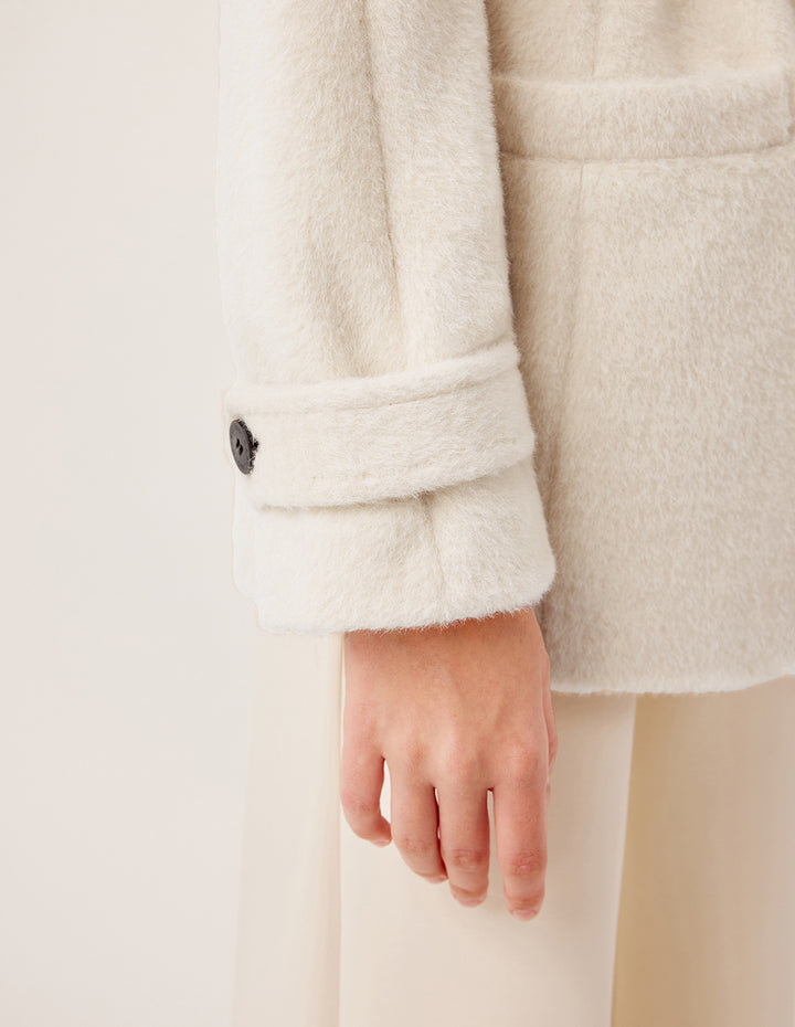 MARYLING Round Neck Asymmetrical Button Alpaca Wool Coat