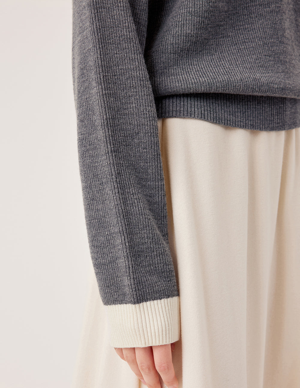 MARYLING Collar Ribbed Knit 100% Wool Pullover