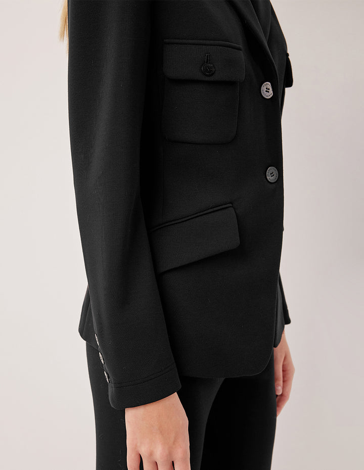 MARYLING Peak Lapel Long Sleeve Waist-Cinched Single-Breasted Blazer