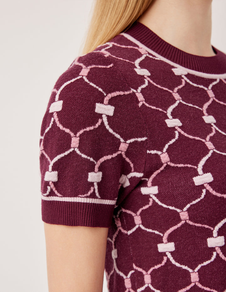 MARYLING Round Neck Short-Sleeve Woven Knitted Top