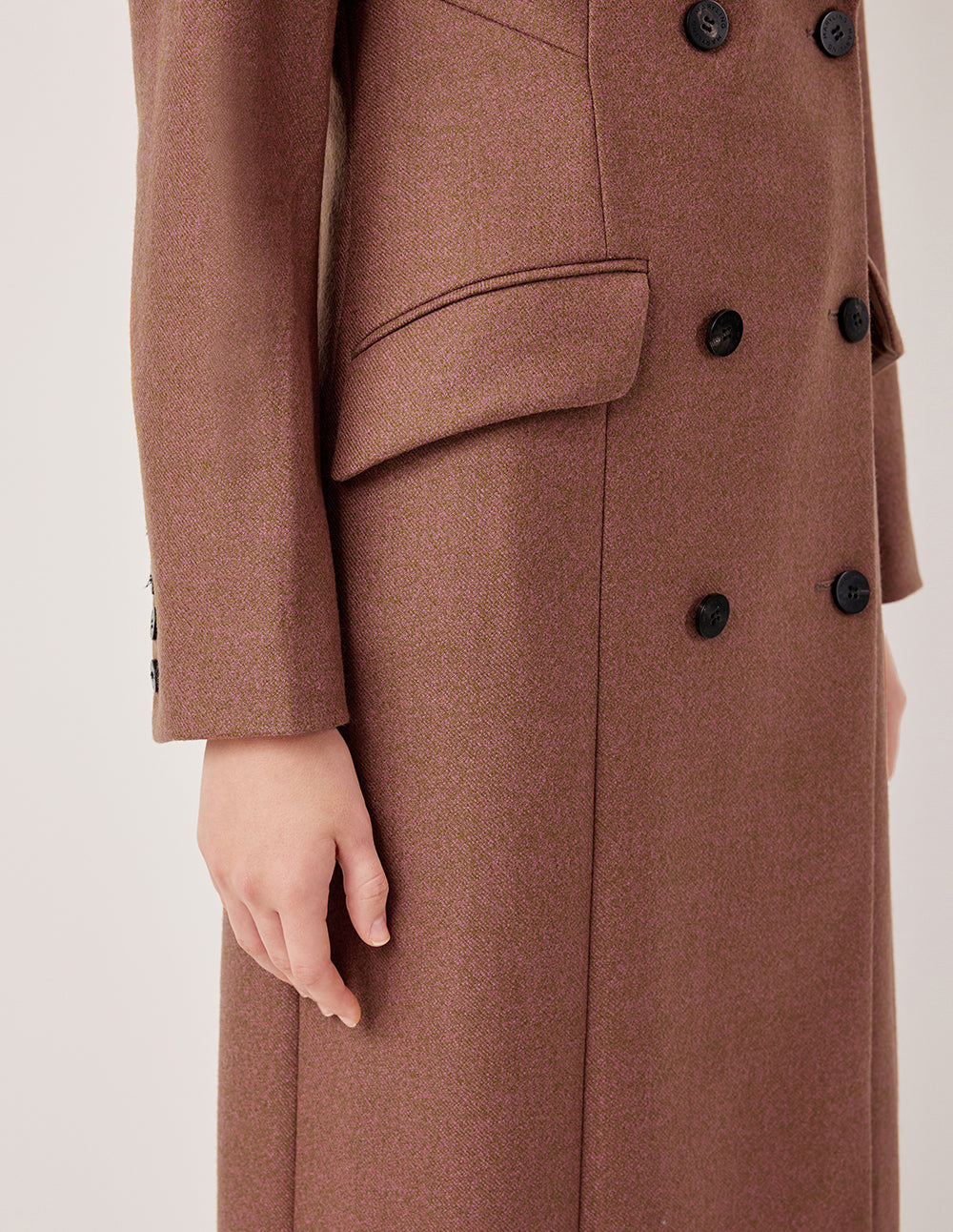 MARYLING Taupe Peak Lapel Double-Breasted Long Wool Coat