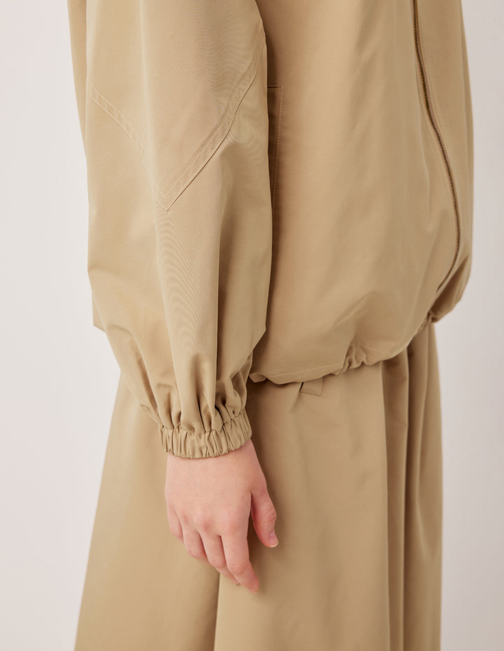 MARYLING Stand Collar Hooded Elastic Hem Cargo Jacket