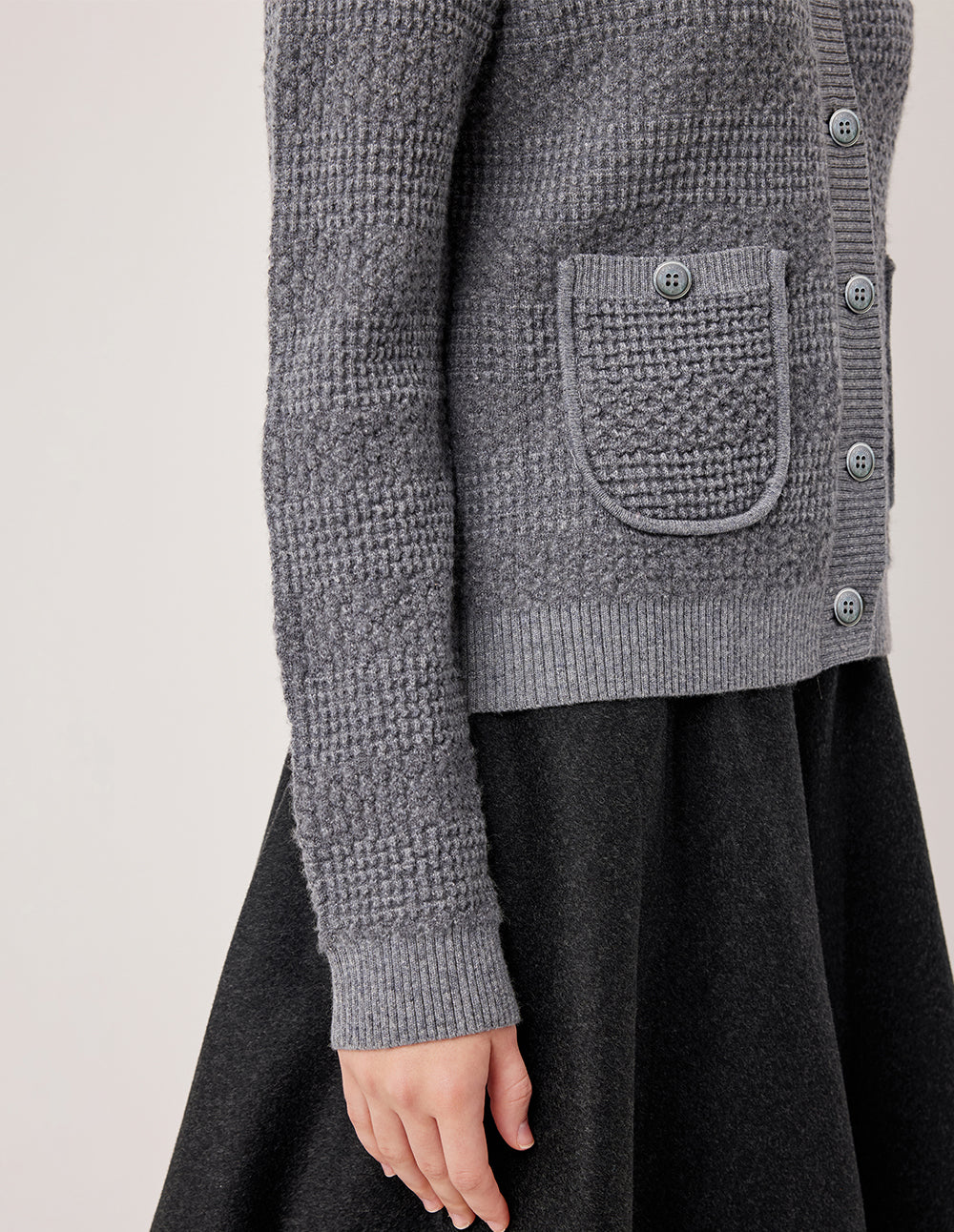 MARYLING Collar Long Sleeve Sequined Wool Knit Cardigan