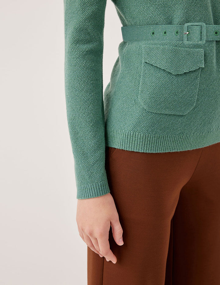 MARYLING Ribbed Semi-High Neck Merino Wool Blend Pullover Sweater