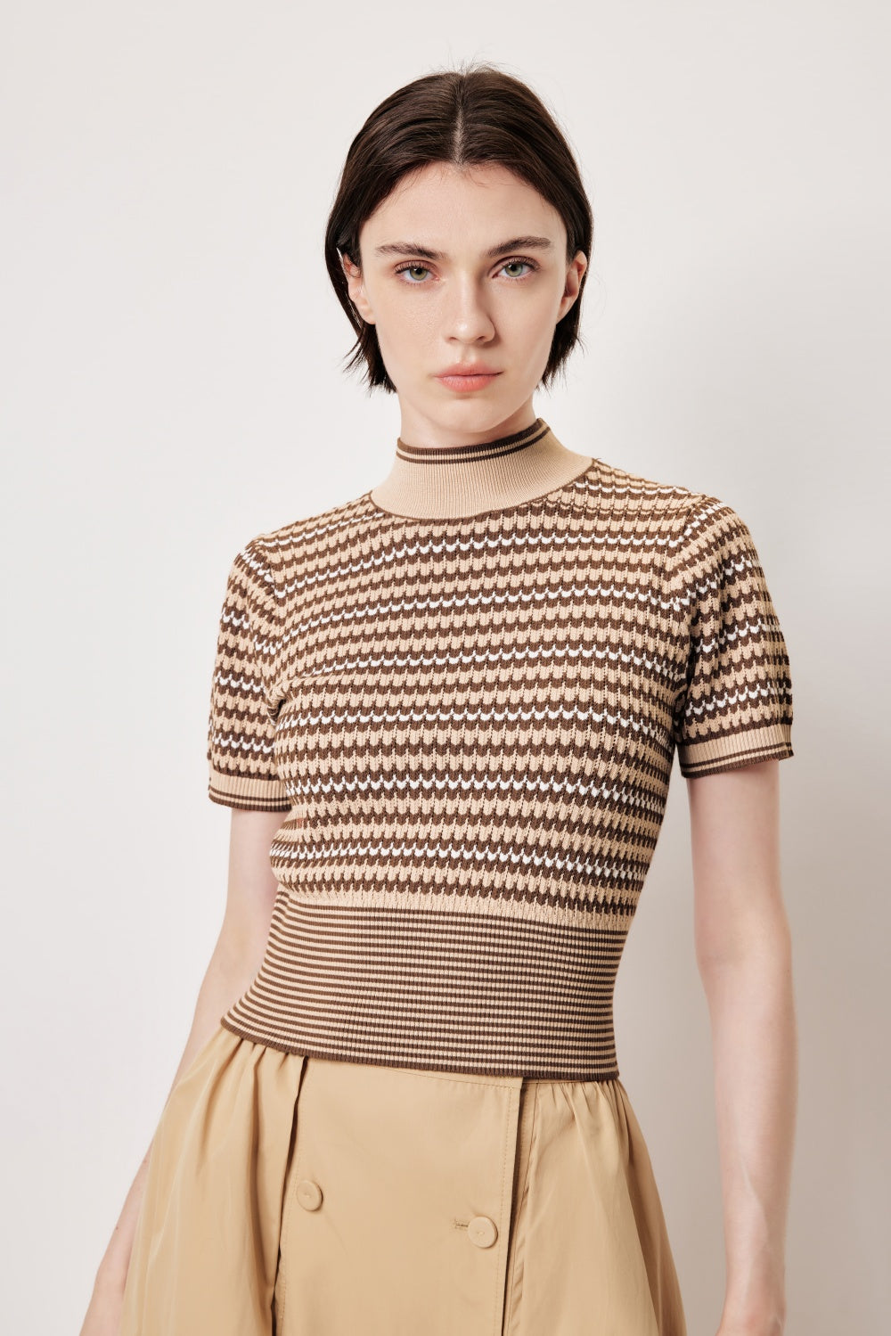 MARYLING Pink Apricot Thrush Printed Knit Tops