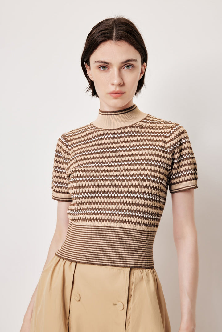 MARYLING Pink Apricot Thrush Printed Knit Tops