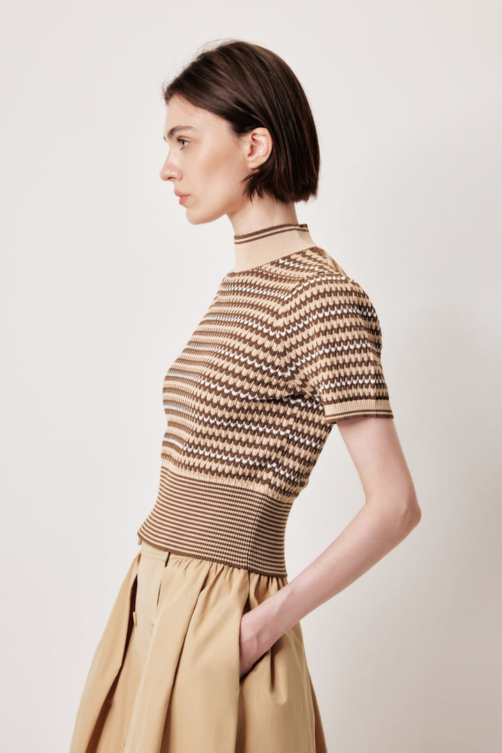 MARYLING Pink Apricot Thrush Printed Knit Tops