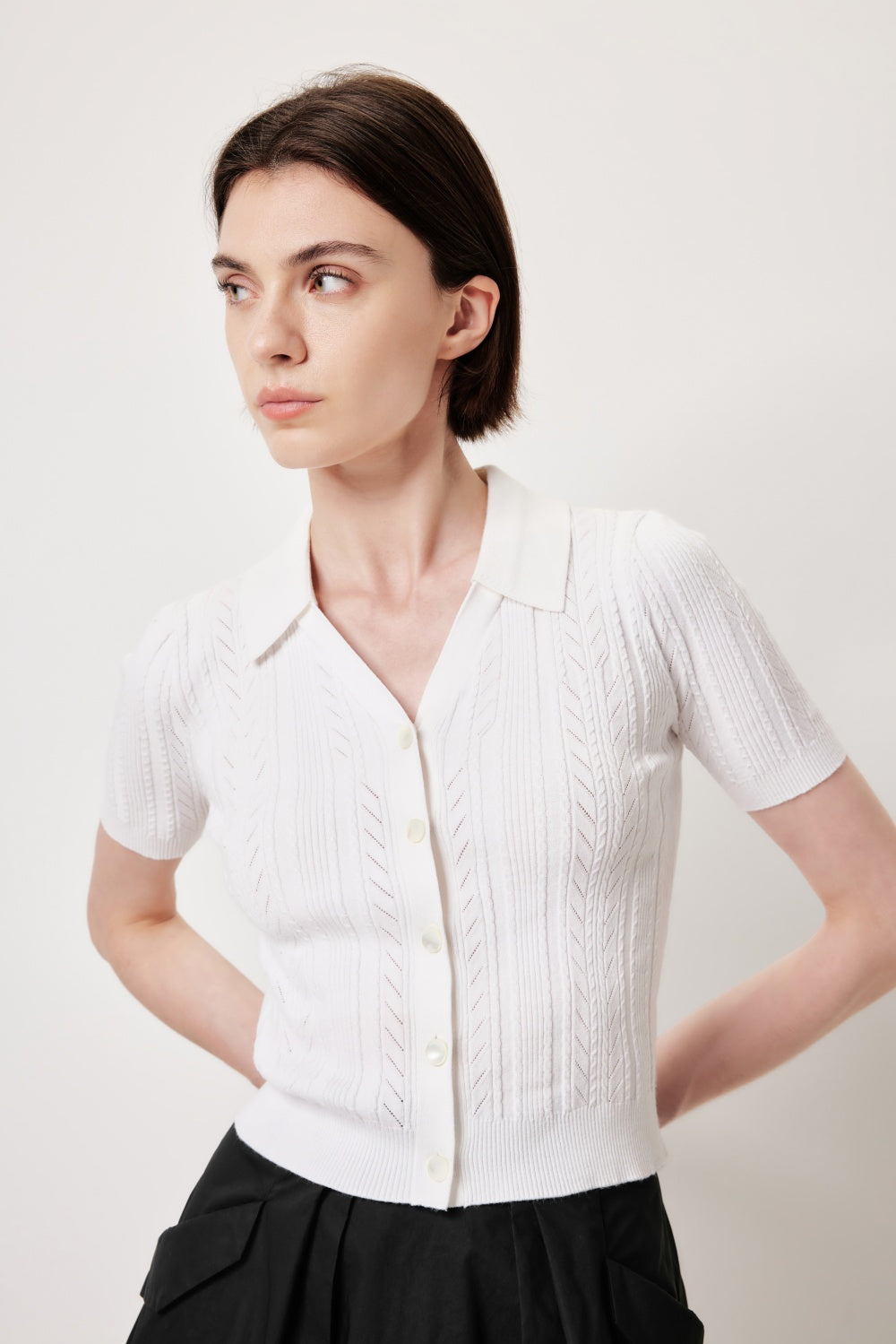 MARYLING Off-White Simple Knit Cardigans