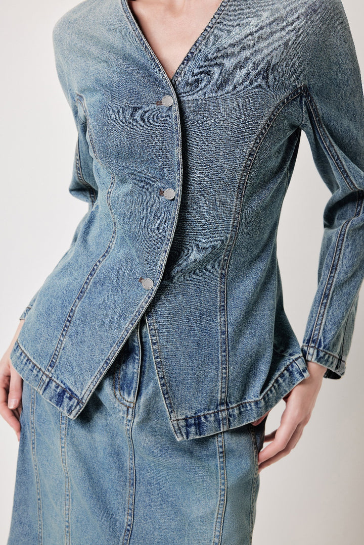MARYLING Denim Blue Washed Vintage Denim Jackets