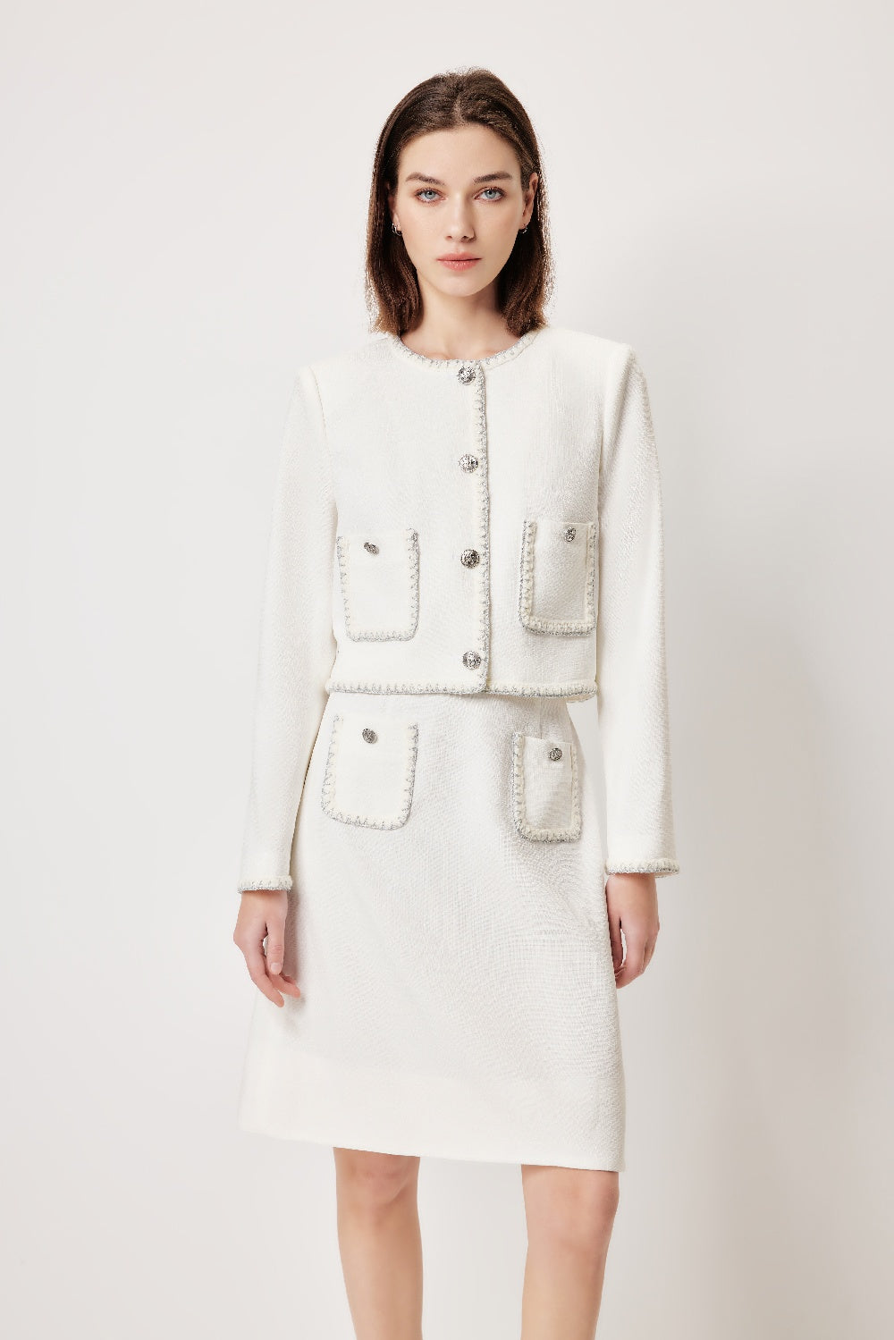 MARYLING White Minimalist Silhouette Jackets