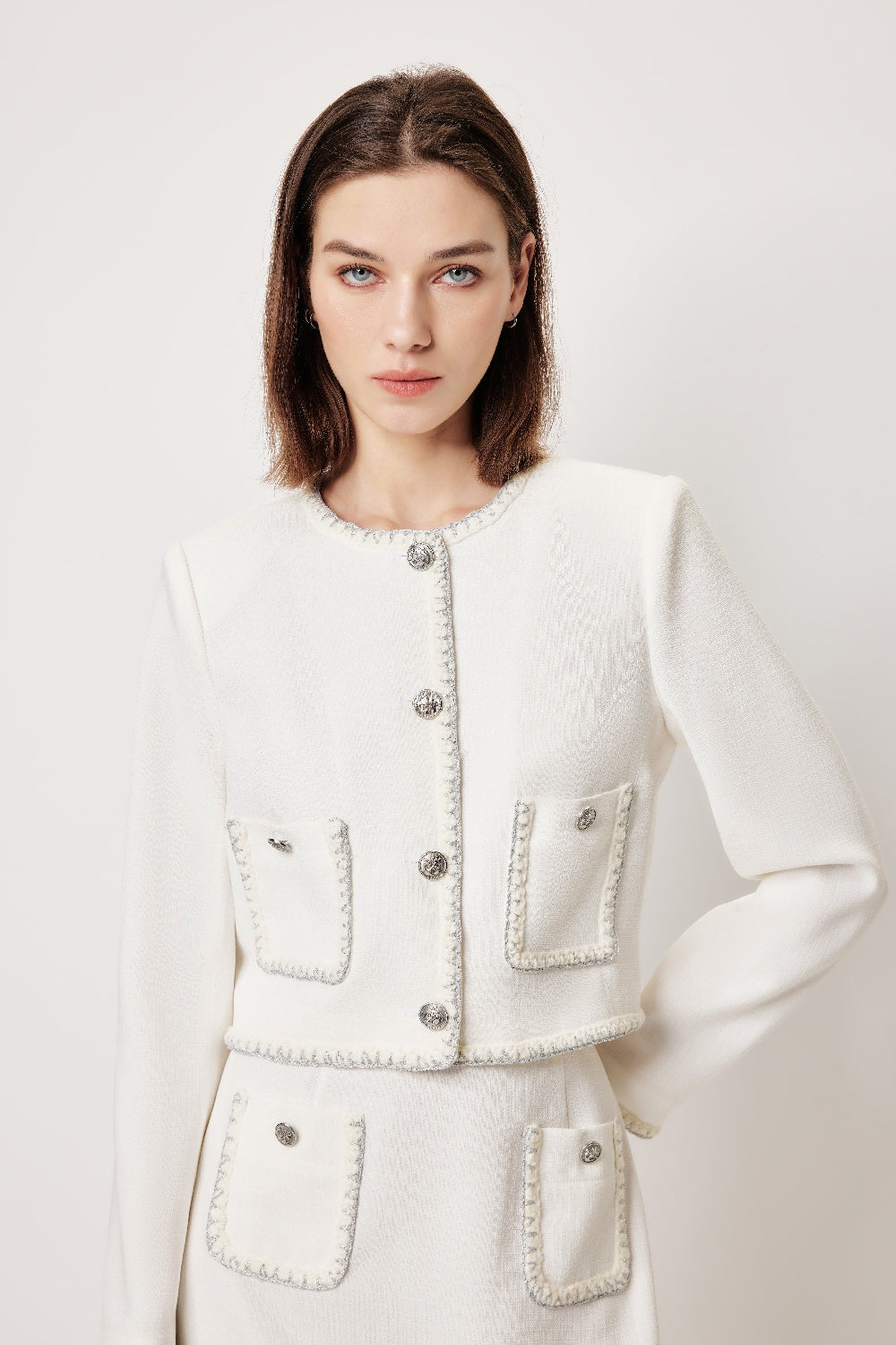 MARYLING White Minimalist Silhouette Jackets
