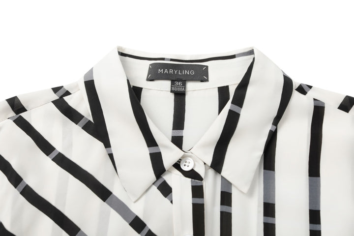 MARYLING Black-Gray Stripe Textured Silhouette Blouses