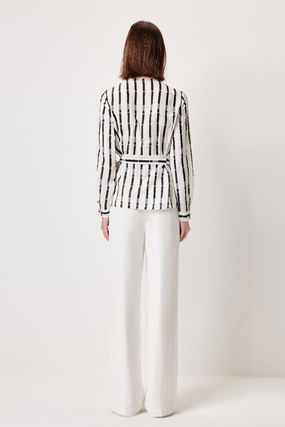 MARYLING Black-Gray Stripe Textured Silhouette Blouses