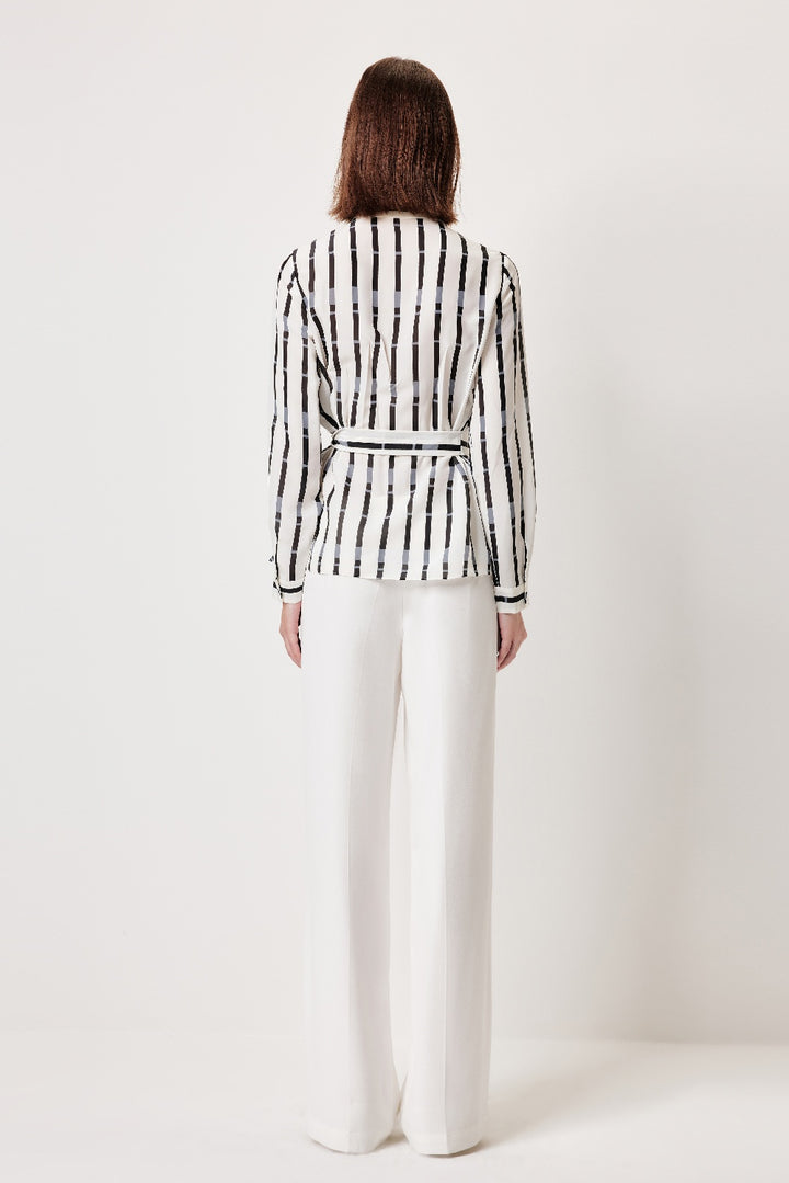 MARYLING Black-Gray Stripe Textured Silhouette Blouses