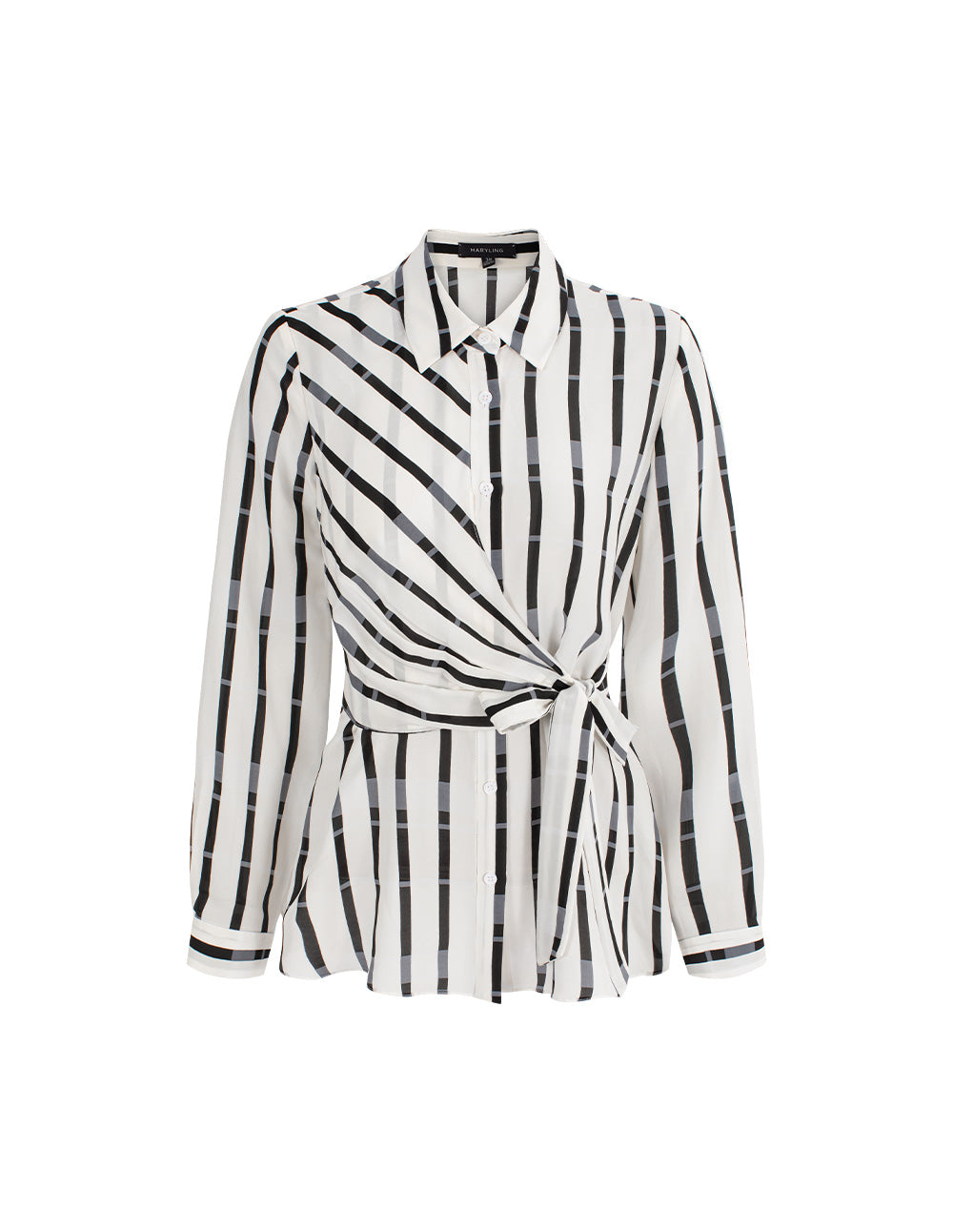 MARYLING Black-Gray Stripe Textured Silhouette Blouses