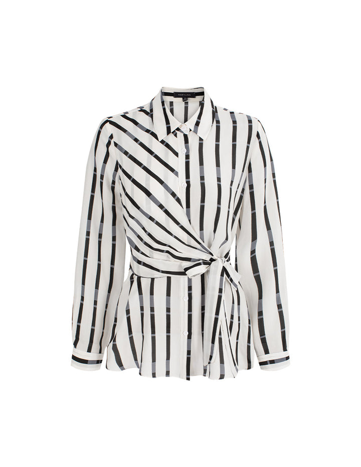 MARYLING Black-Gray Stripe Textured Silhouette Blouses