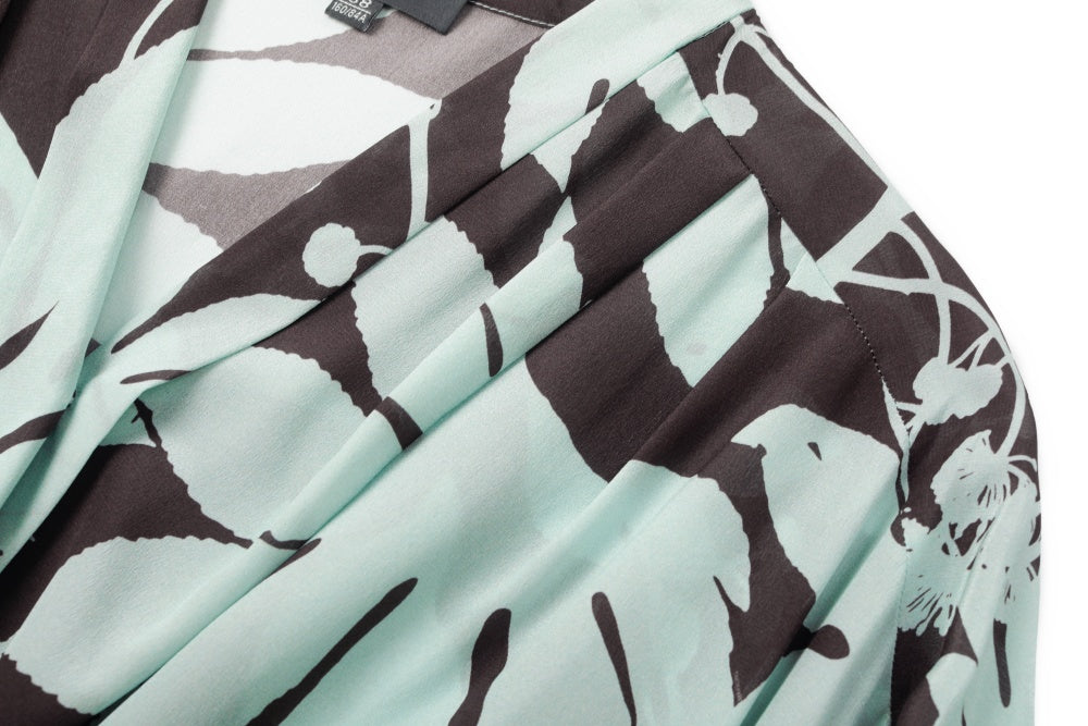 MARYLING Blue-Brown Tree Shadow Print Silk Blouses