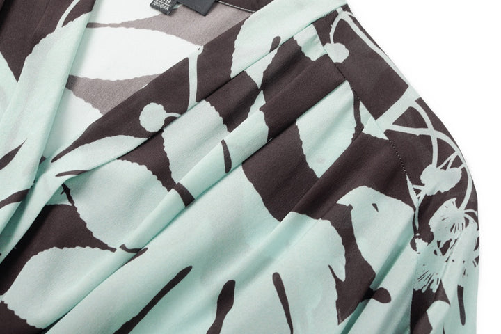 MARYLING Blue-Brown Tree Shadow Print Silk Blouses