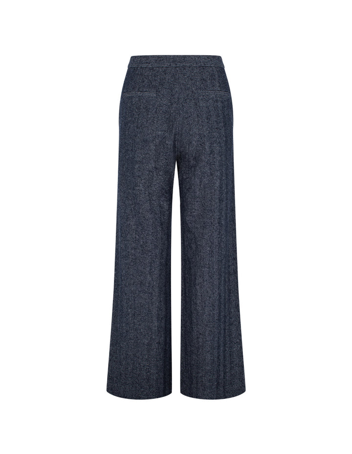 MARYLING Denim Blue Linen-Cotton Blend Trousers