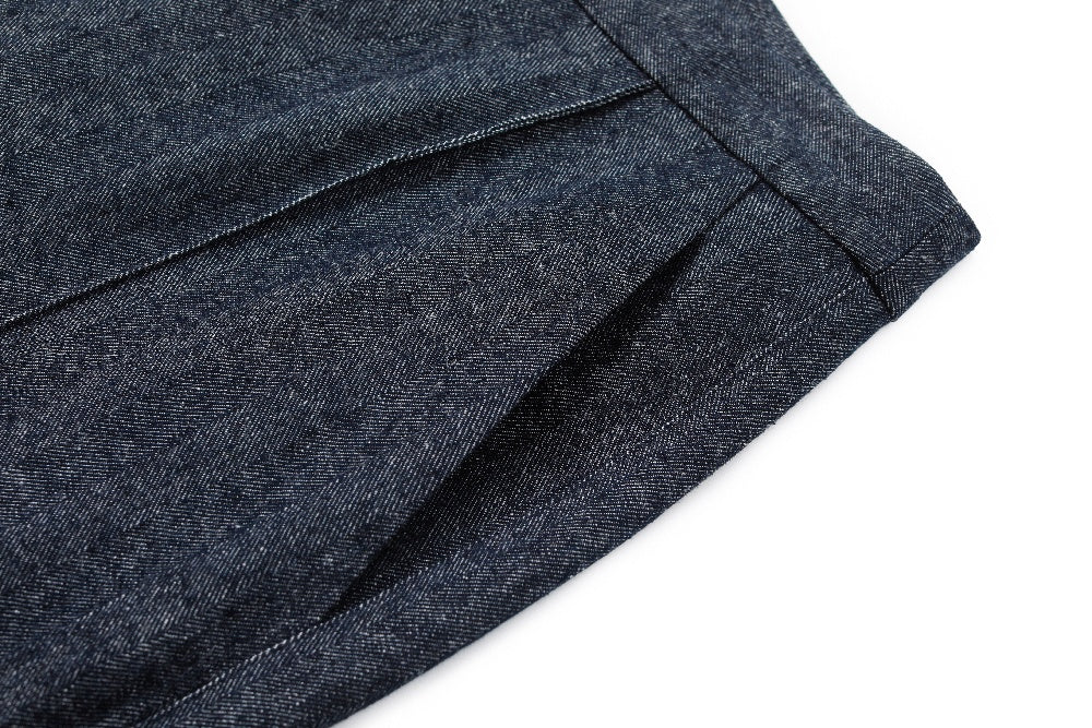 MARYLING Denim Blue Linen-Cotton Blend Trousers