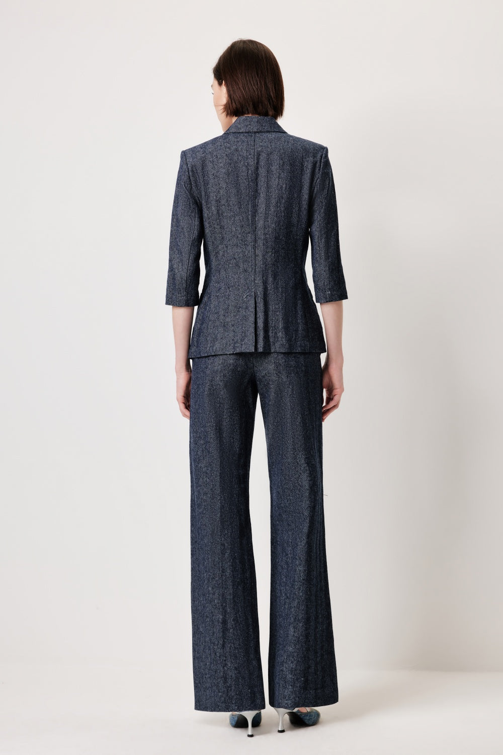 MARYLING Denim Blue Linen-Cotton Blend Trousers