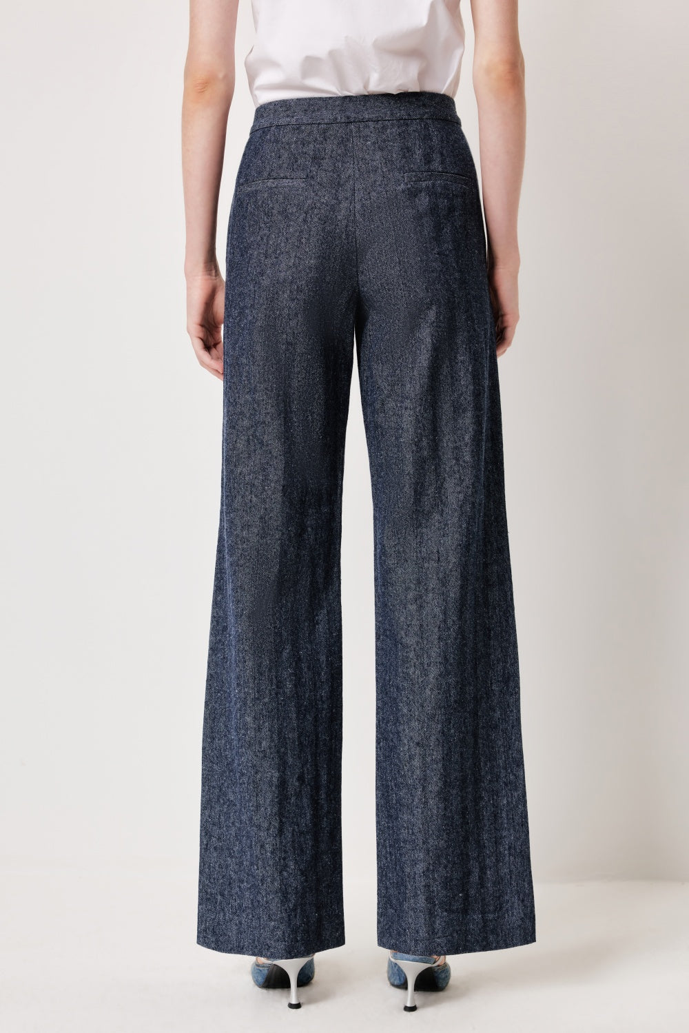 MARYLING Denim Blue Linen-Cotton Blend Trousers