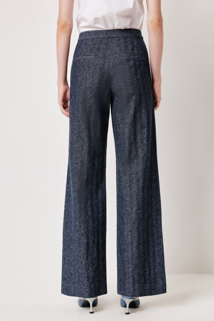 MARYLING Denim Blue Linen-Cotton Blend Trousers