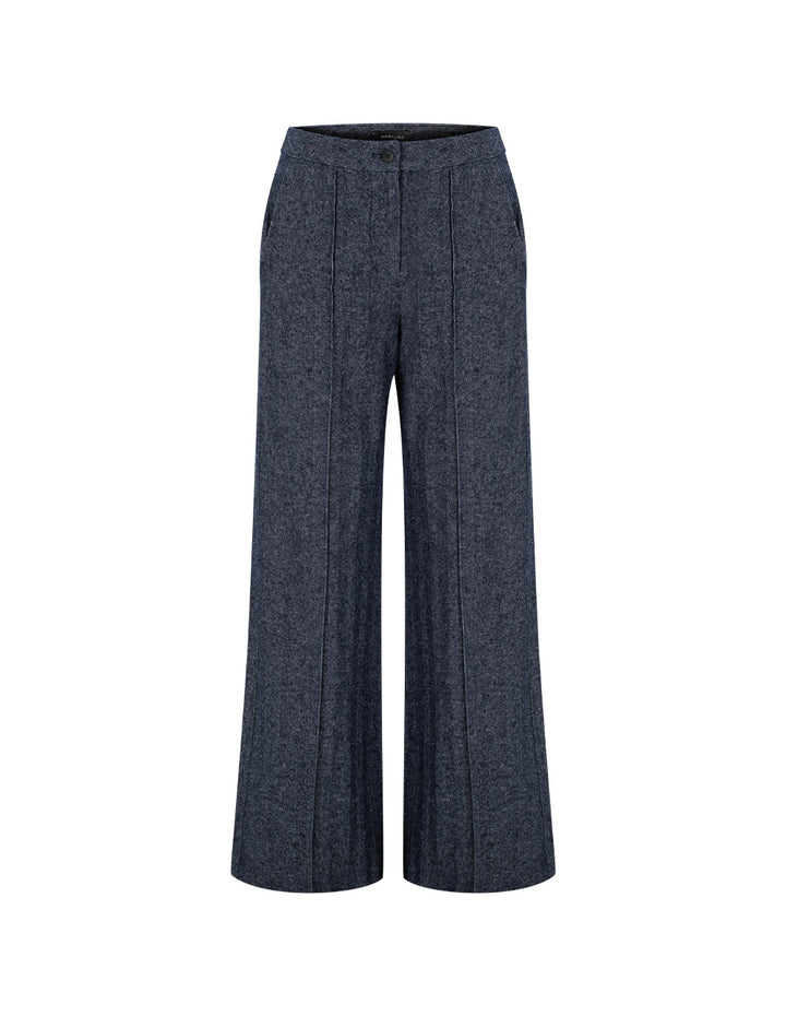 MARYLING Denim Blue Linen-Cotton Blend Trousers