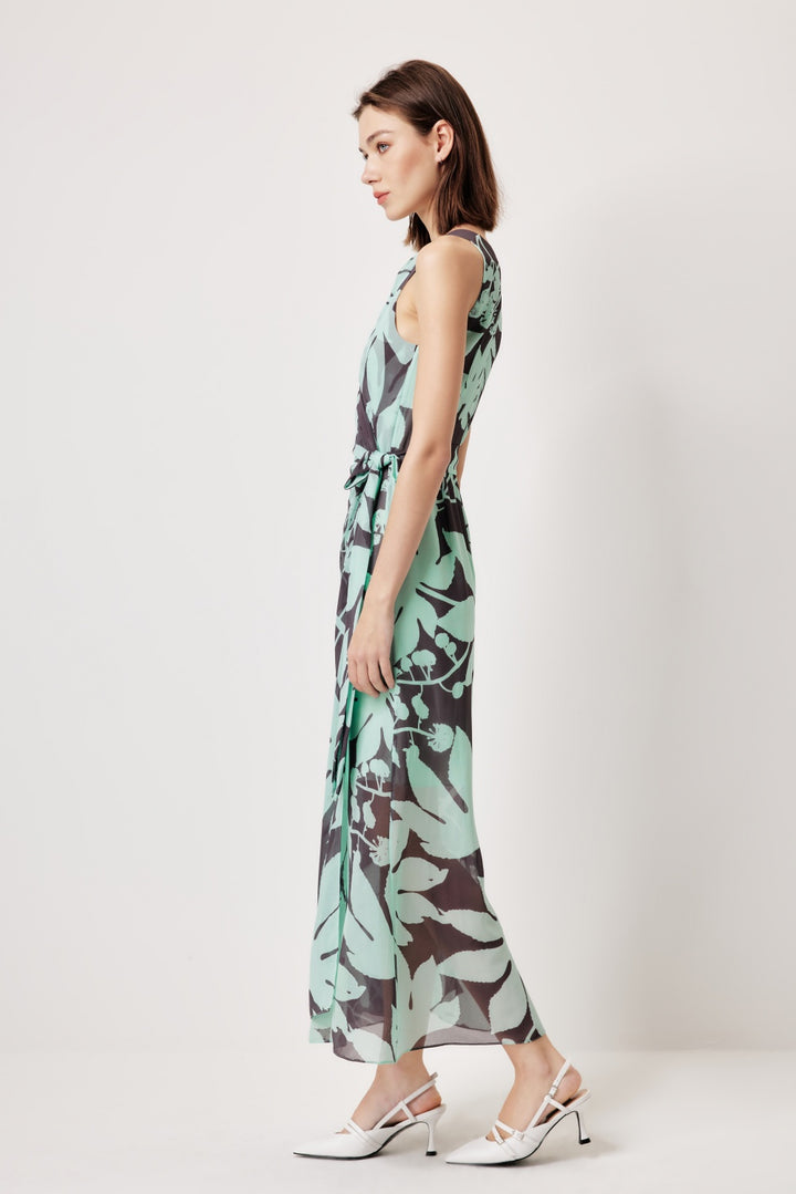 MARYLING Blue-Brown Tree Shadow Printed Dresses