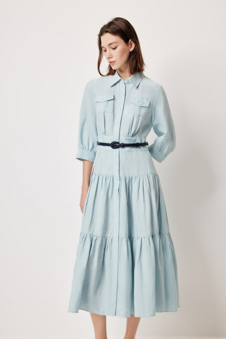 MARYLING Ice Blue Linen Blend Dresses